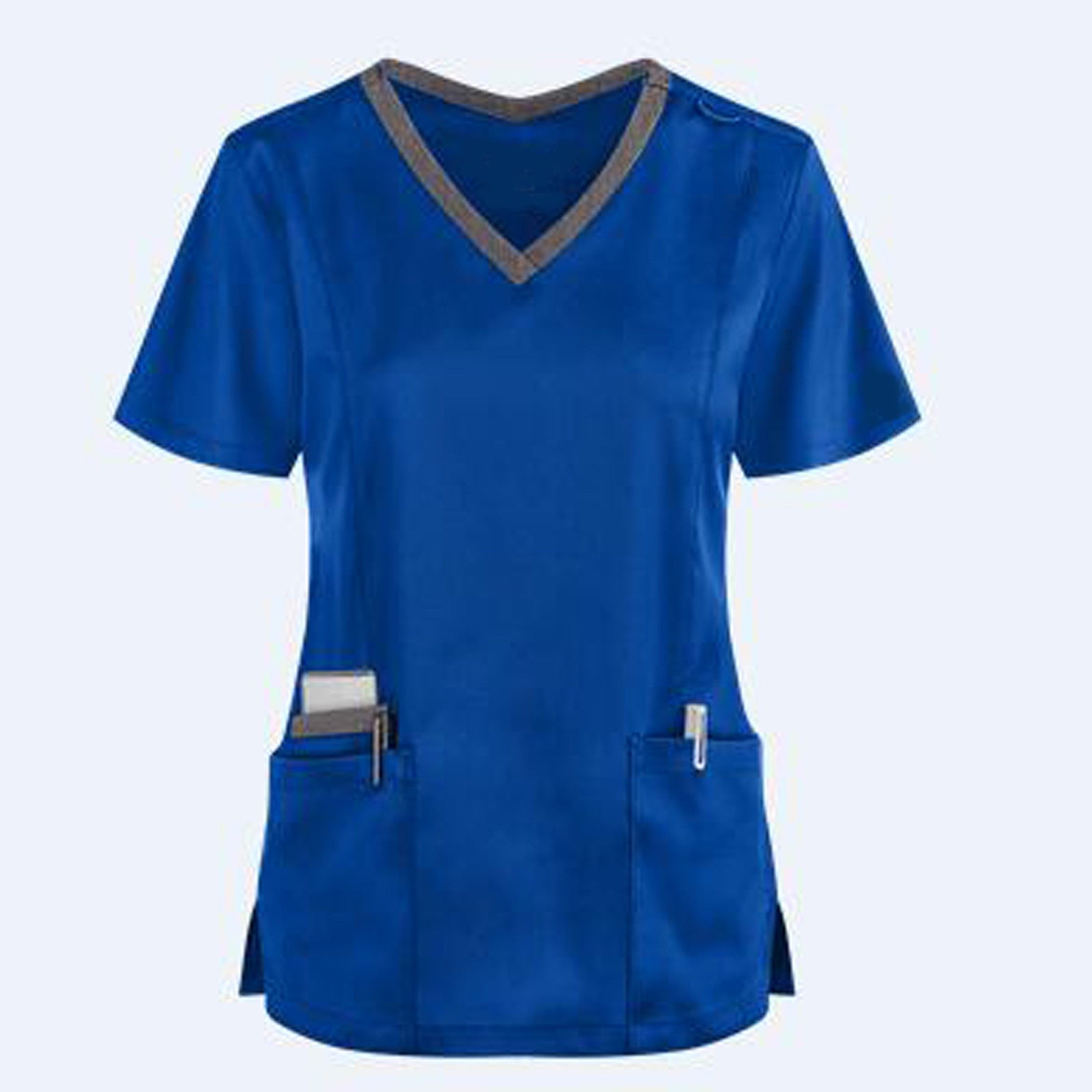 Women Nursing Scrubs Blouse Casual Short Sleeve Scrubs Working Uniforms Nurse Solid Color Top Tshirt V-neck Pocket Women Clothes