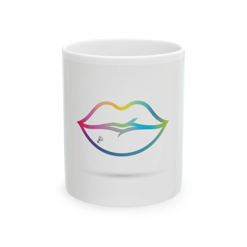 Rainbow Lip Print Mug — Colorful Lipstick Kiss Ceramic Coffee Cup (11oz & 15oz)