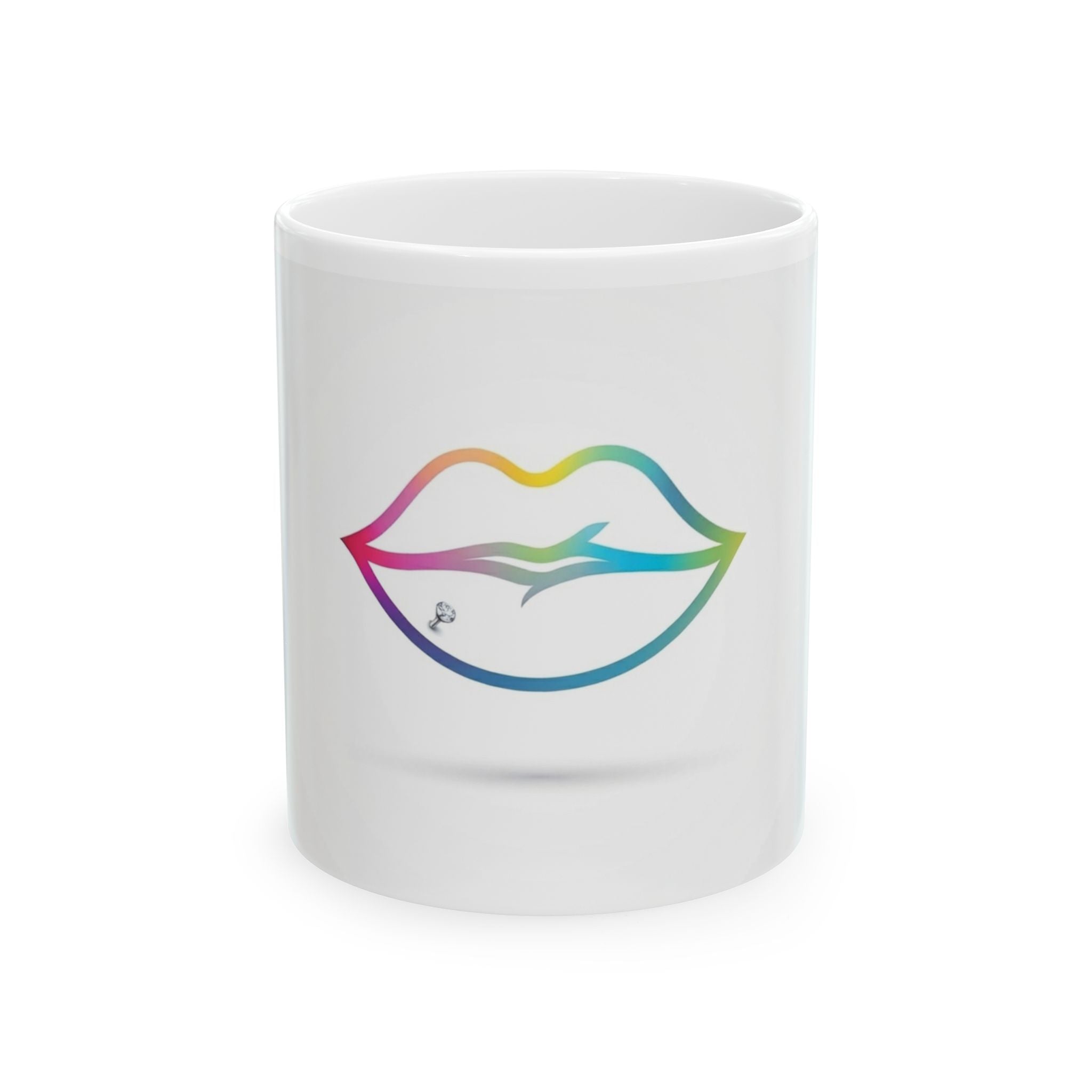 Rainbow Lip Print Mug — Colorful Lipstick Kiss Ceramic Coffee Cup (11oz & 15oz)