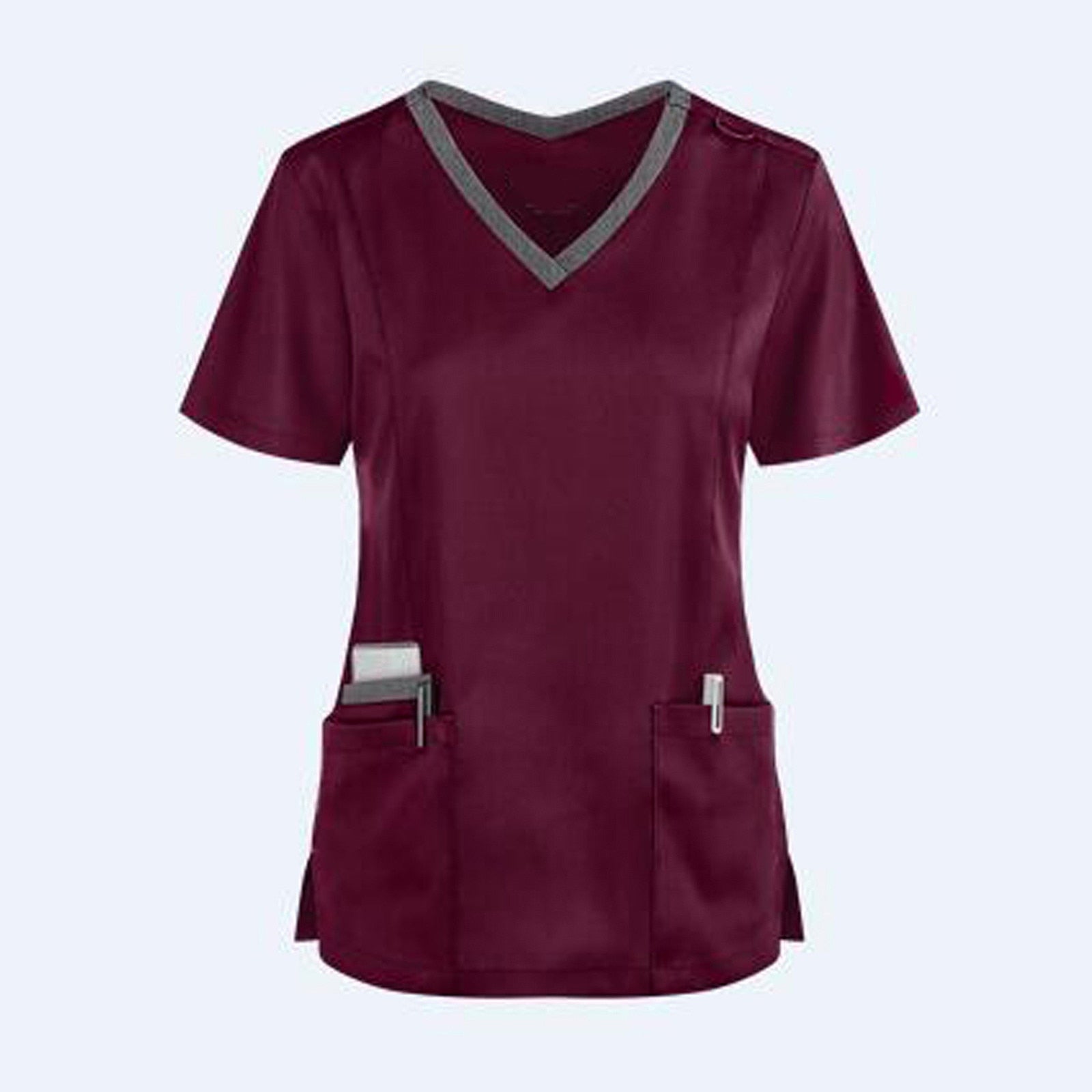 Women Nursing Scrubs Blouse Casual Short Sleeve Scrubs Working Uniforms Nurse Solid Color Top Tshirt V-neck Pocket Women Clothes