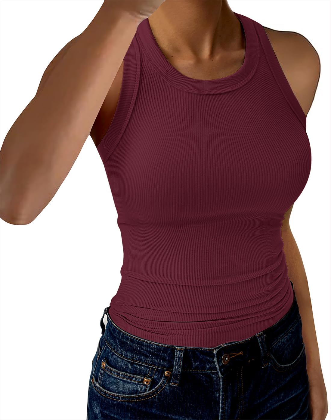 GKBK Womens Tank Tops High Neck Sleeveless Ribbed Tank Casual Basic Thick Strap Slim Fitted Racerback Shirts