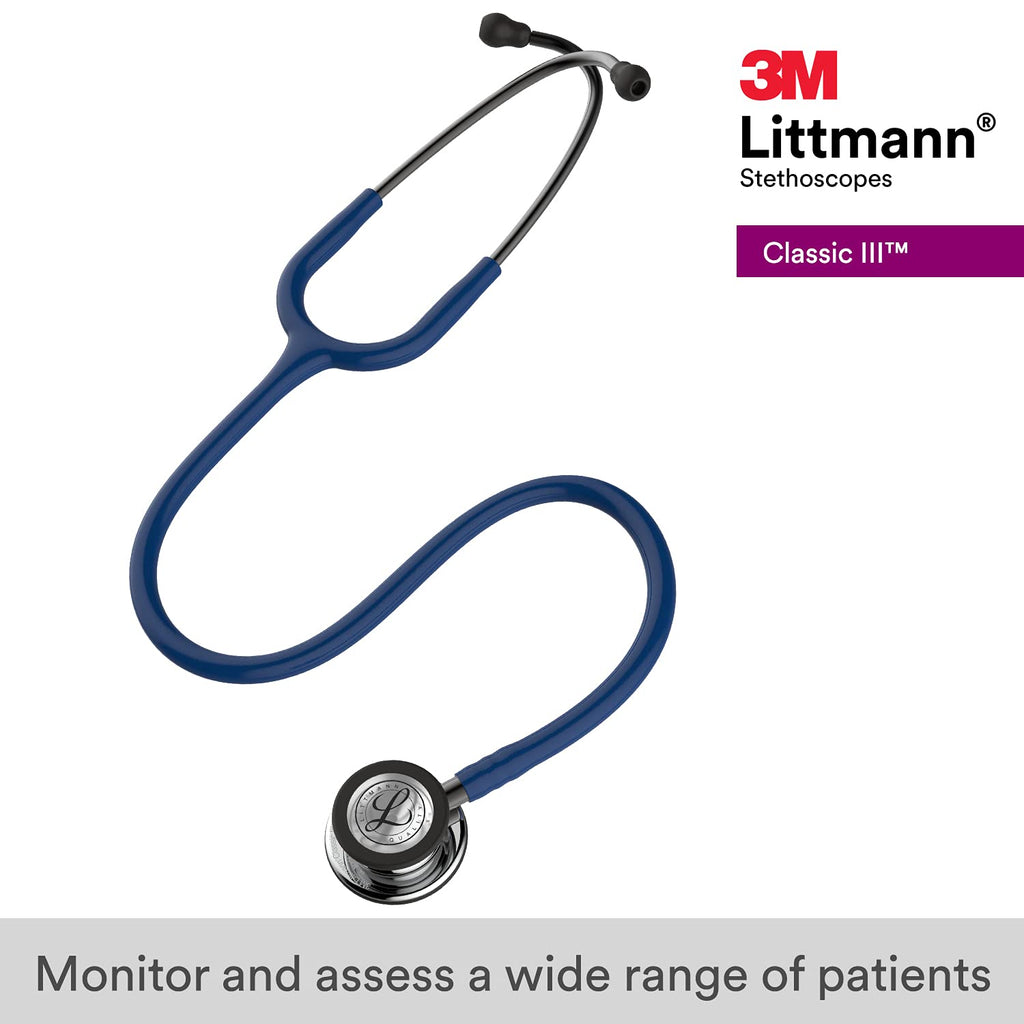 3M Littmann Classic III Monitoring Stethoscope, 5803, More Than 2X as Loud, Weighs Less, Stainless Steel Black-Finish Chestpiece, 27" Black Tube, Stem and Headset