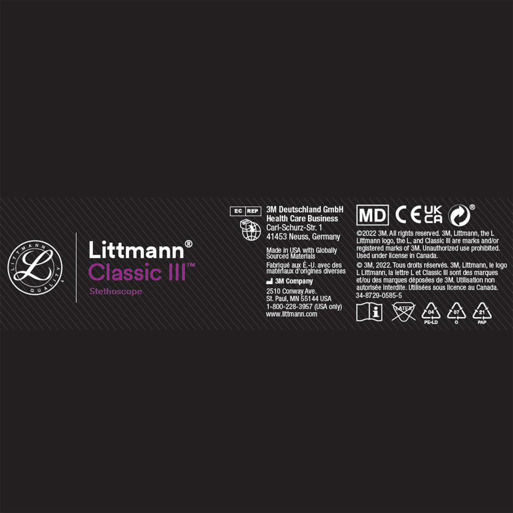 3M Littmann Classic III Monitoring Stethoscope, 5803, More Than 2X as Loud, Weighs Less, Stainless Steel Black-Finish Chestpiece, 27" Black Tube, Stem and Headset