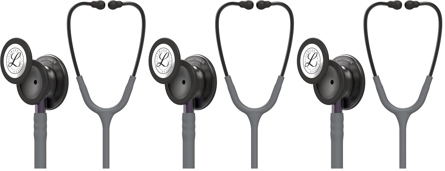 3M Littmann Classic III Monitoring Stethoscope, 5803, More Than 2X as Loud, Weighs Less, Stainless Steel Black-Finish Chestpiece, 27" Black Tube, Stem and Headset