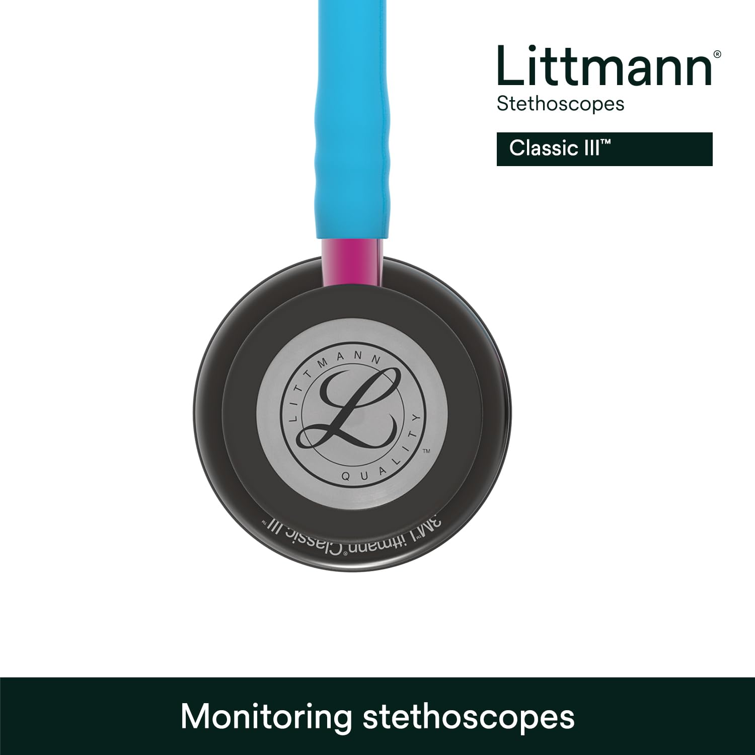 3M Littmann Classic III Monitoring Stethoscope, 5803, More Than 2X as Loud, Weighs Less, Stainless Steel Black-Finish Chestpiece, 27" Black Tube, Stem and Headset