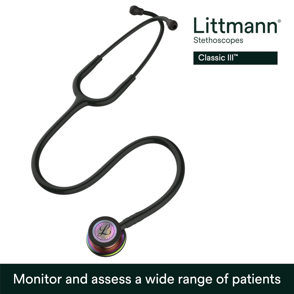3M Littmann Classic III Monitoring Stethoscope, 5803, More Than 2X as Loud, Weighs Less, Stainless Steel Black-Finish Chestpiece, 27" Black Tube, Stem and Headset