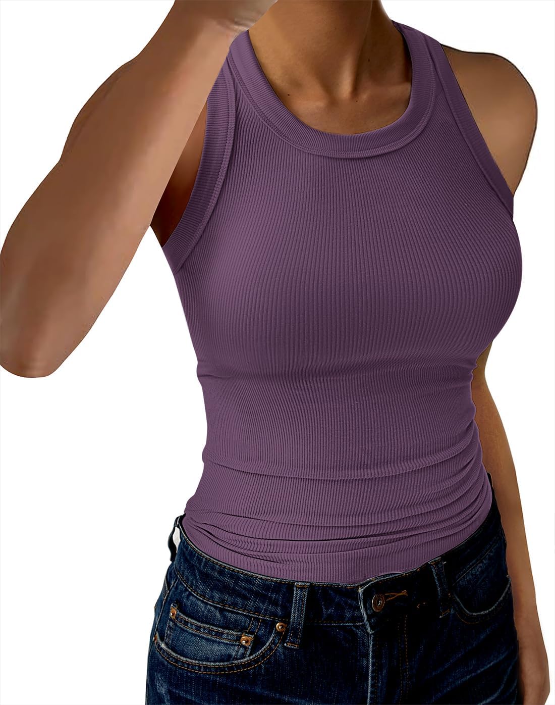 GKBK Womens Tank Tops High Neck Sleeveless Ribbed Tank Casual Basic Thick Strap Slim Fitted Racerback Shirts