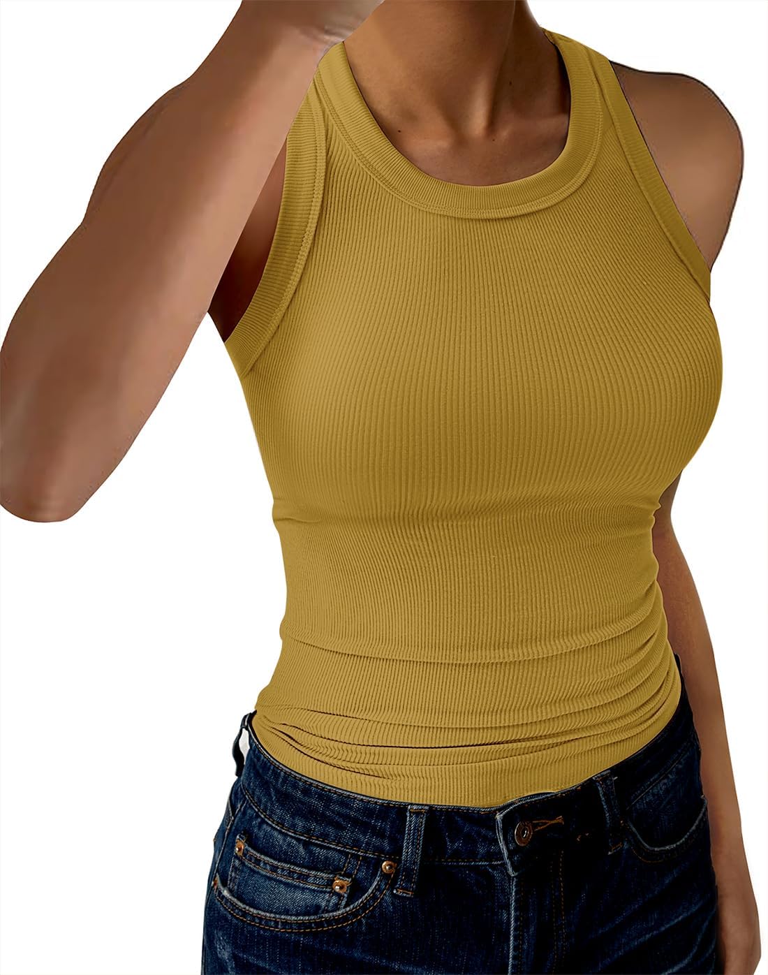 GKBK Womens Tank Tops High Neck Sleeveless Ribbed Tank Casual Basic Thick Strap Slim Fitted Racerback Shirts