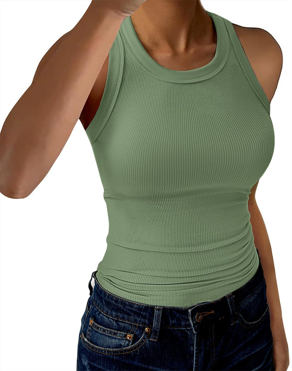GKBK Womens Tank Tops High Neck Sleeveless Ribbed Tank Casual Basic Thick Strap Slim Fitted Racerback Shirts