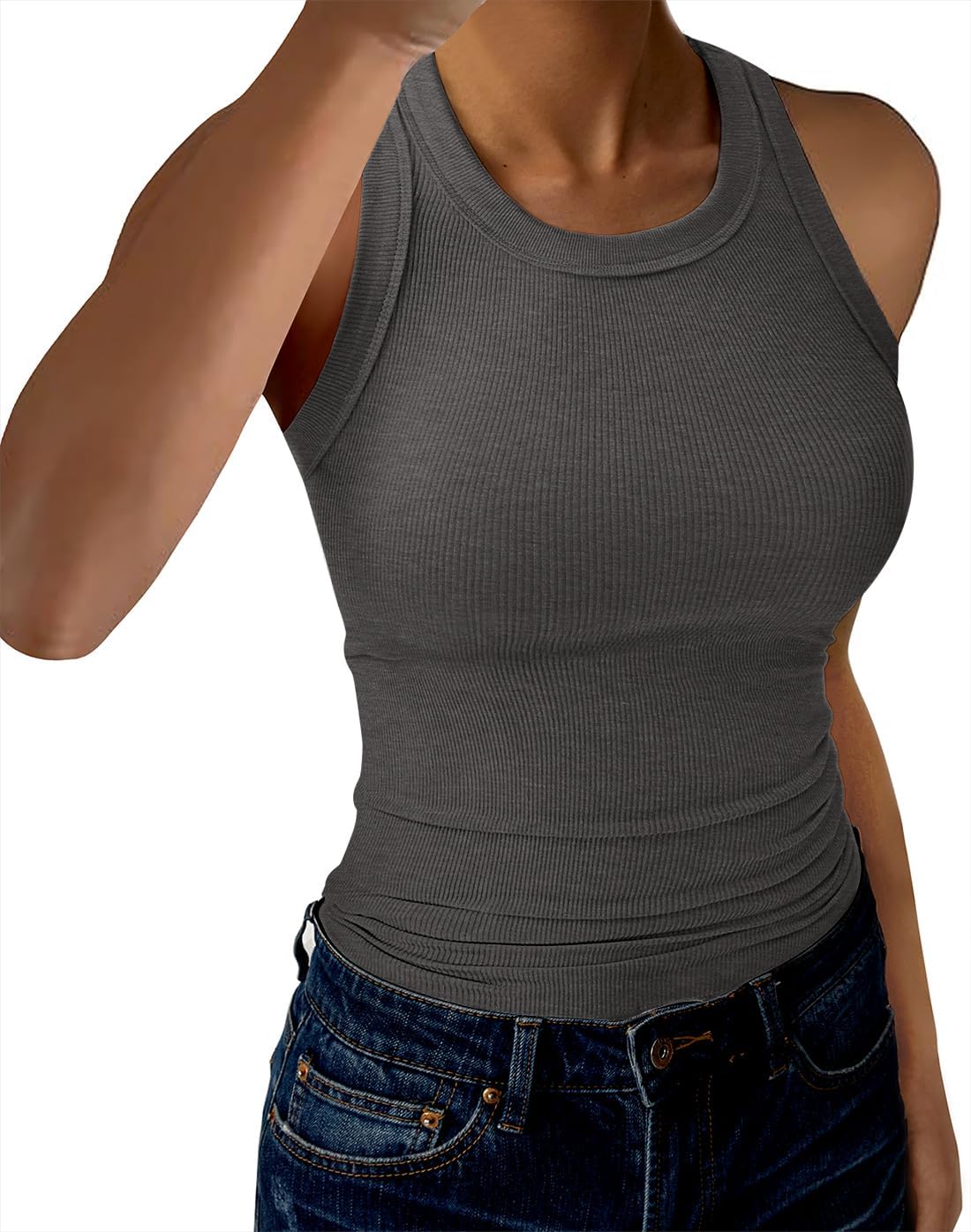 GKBK Womens Tank Tops High Neck Sleeveless Ribbed Tank Casual Basic Thick Strap Slim Fitted Racerback Shirts