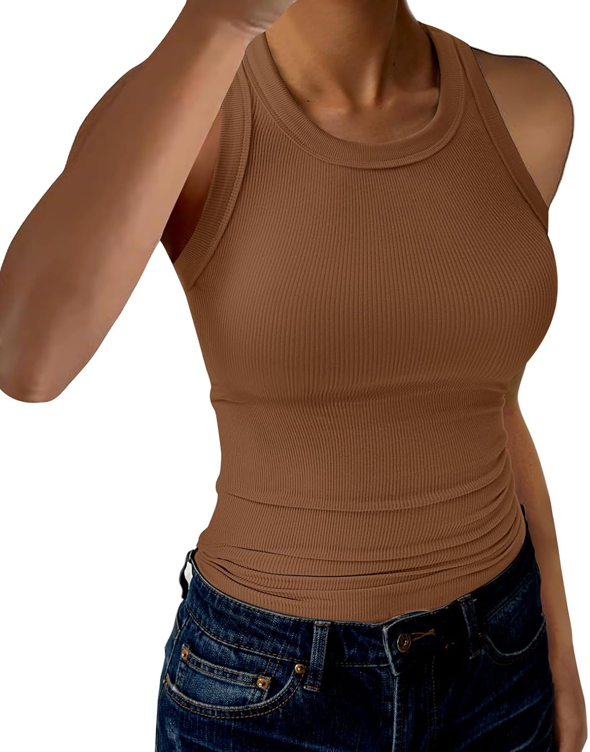 GKBK Womens Tank Tops High Neck Sleeveless Ribbed Tank Casual Basic Thick Strap Slim Fitted Racerback Shirts