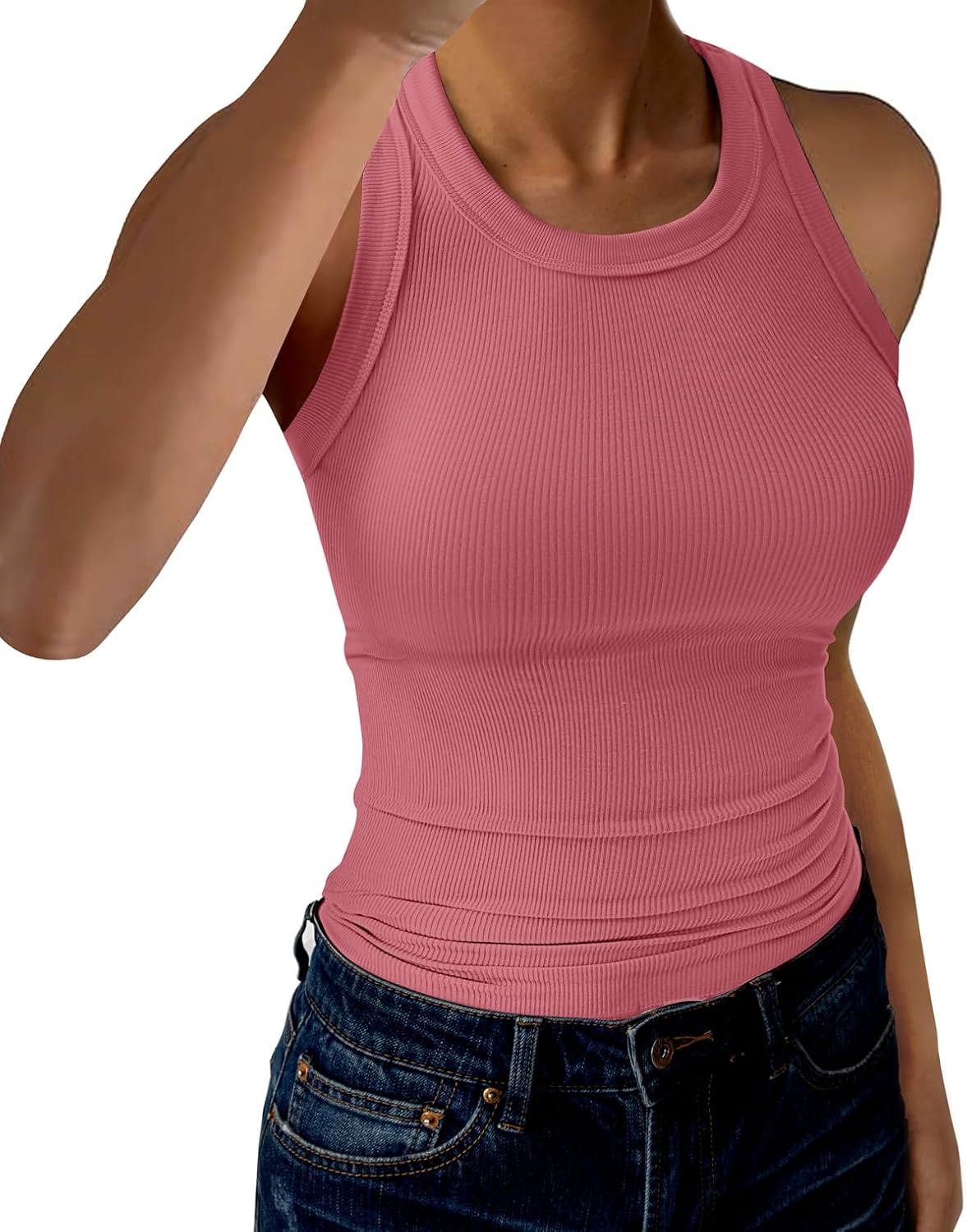 GKBK Womens Tank Tops High Neck Sleeveless Ribbed Tank Casual Basic Thick Strap Slim Fitted Racerback Shirts