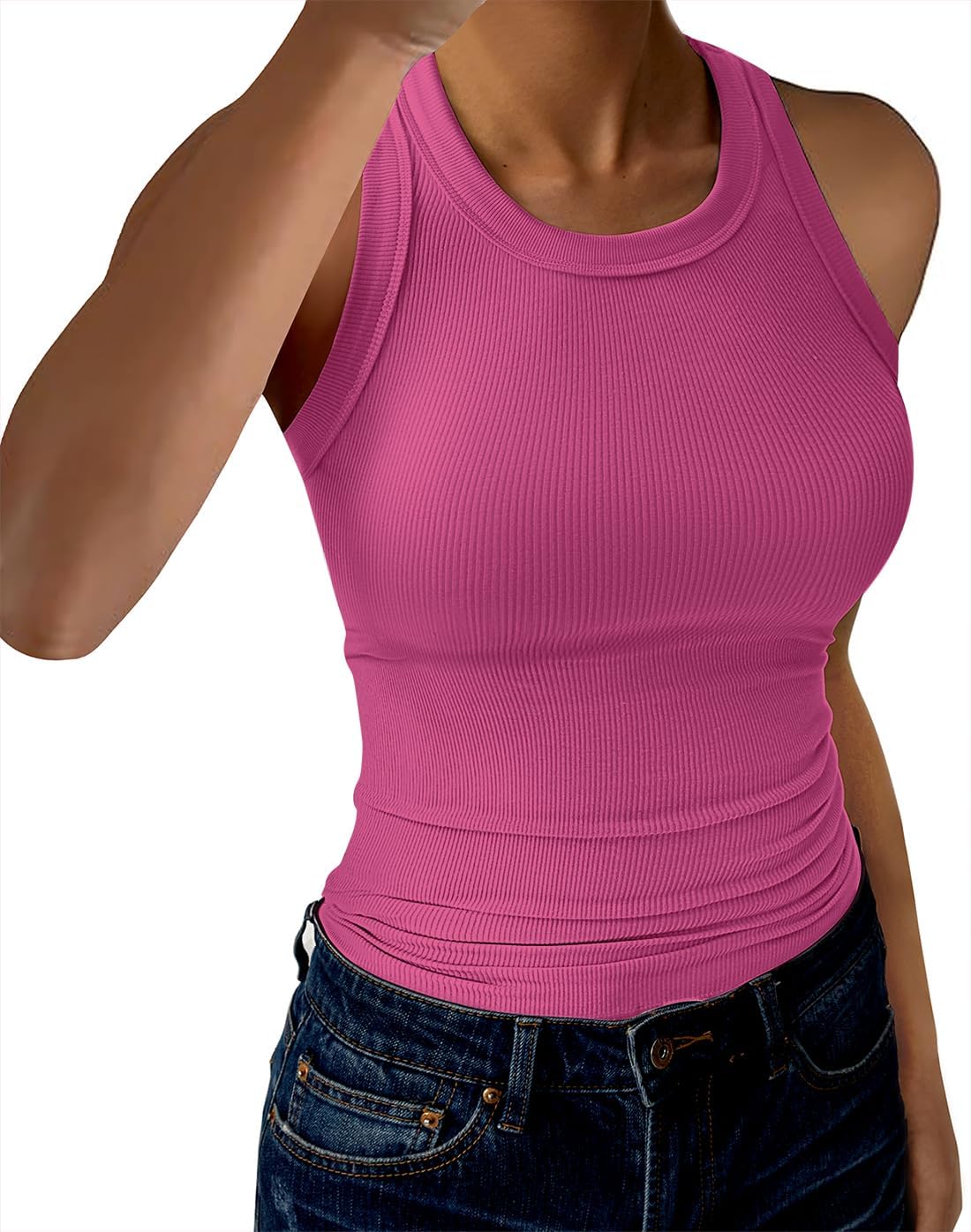 GKBK Womens Tank Tops High Neck Sleeveless Ribbed Tank Casual Basic Thick Strap Slim Fitted Racerback Shirts