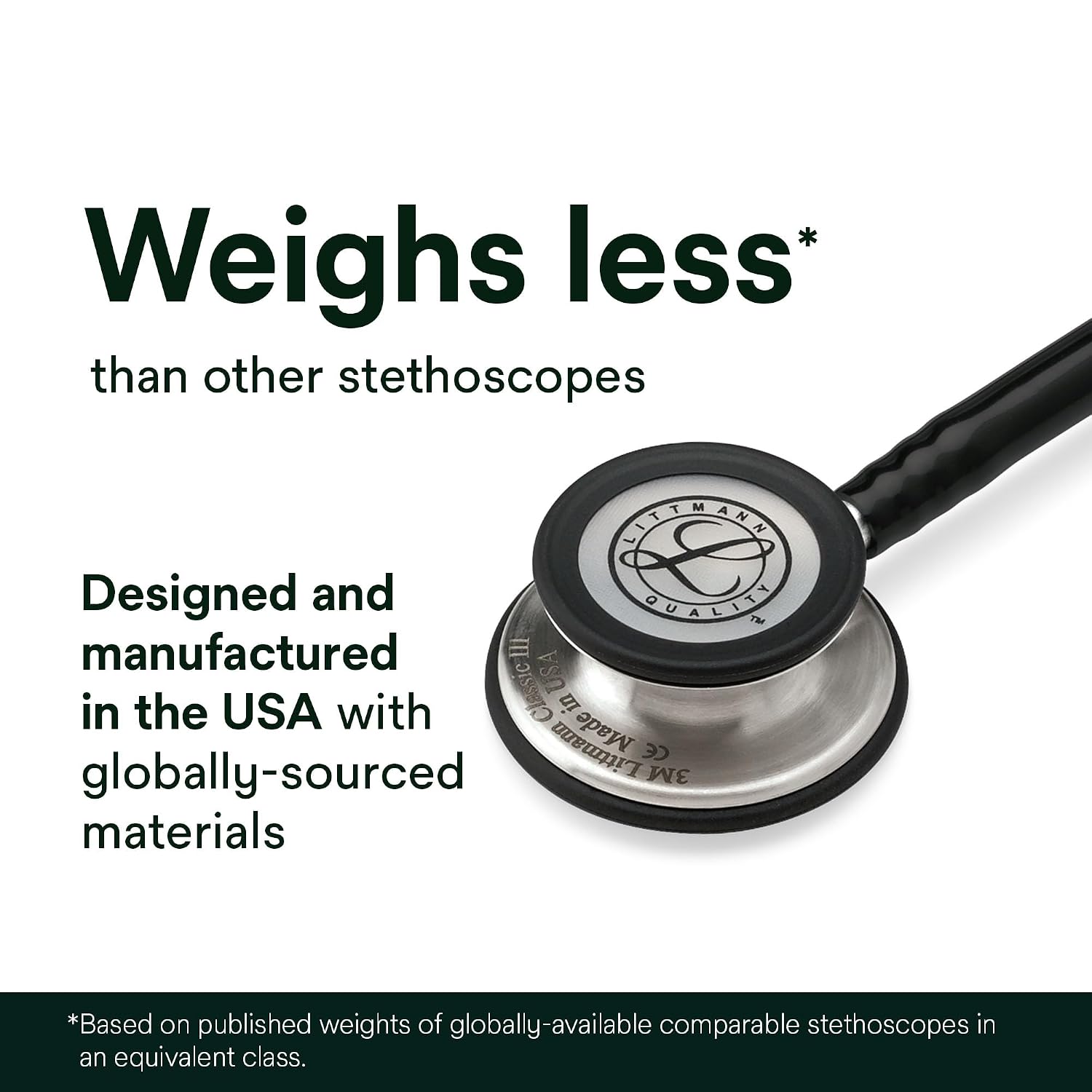 3M Littmann Classic III Monitoring Stethoscope, 5803, More Than 2X as Loud, Weighs Less, Stainless Steel Black-Finish Chestpiece, 27" Black Tube, Stem and Headset