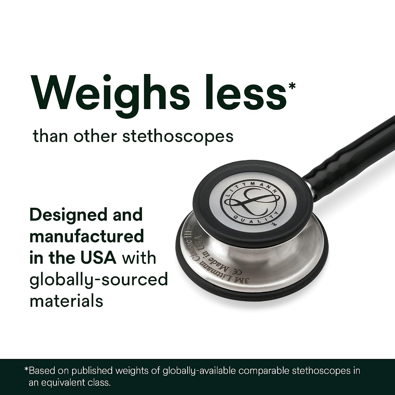 3M Littmann Classic III Monitoring Stethoscope, 5803, More Than 2X as Loud, Weighs Less, Stainless Steel Black-Finish Chestpiece, 27" Black Tube, Stem and Headset