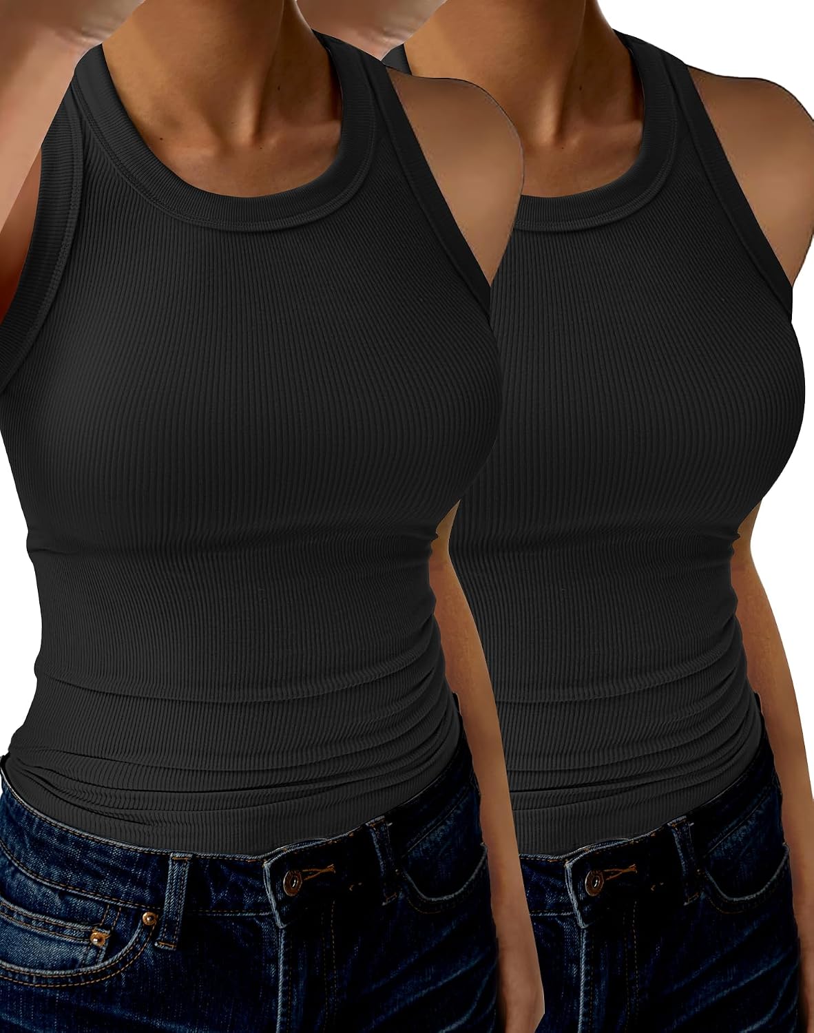 GKBK Womens Tank Tops High Neck Sleeveless Ribbed Tank Casual Basic Thick Strap Slim Fitted Racerback Shirts