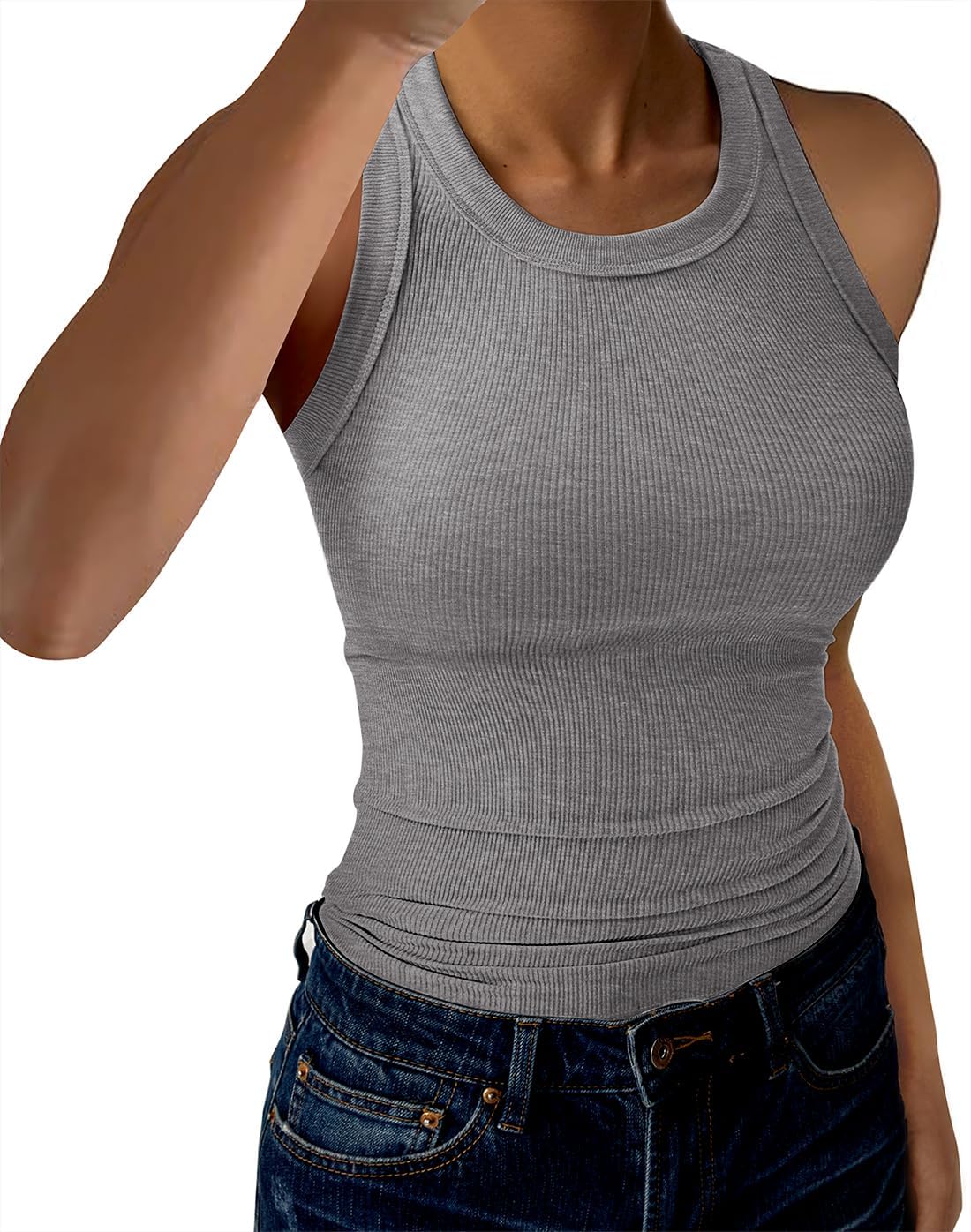 GKBK Womens Tank Tops High Neck Sleeveless Ribbed Tank Casual Basic Thick Strap Slim Fitted Racerback Shirts