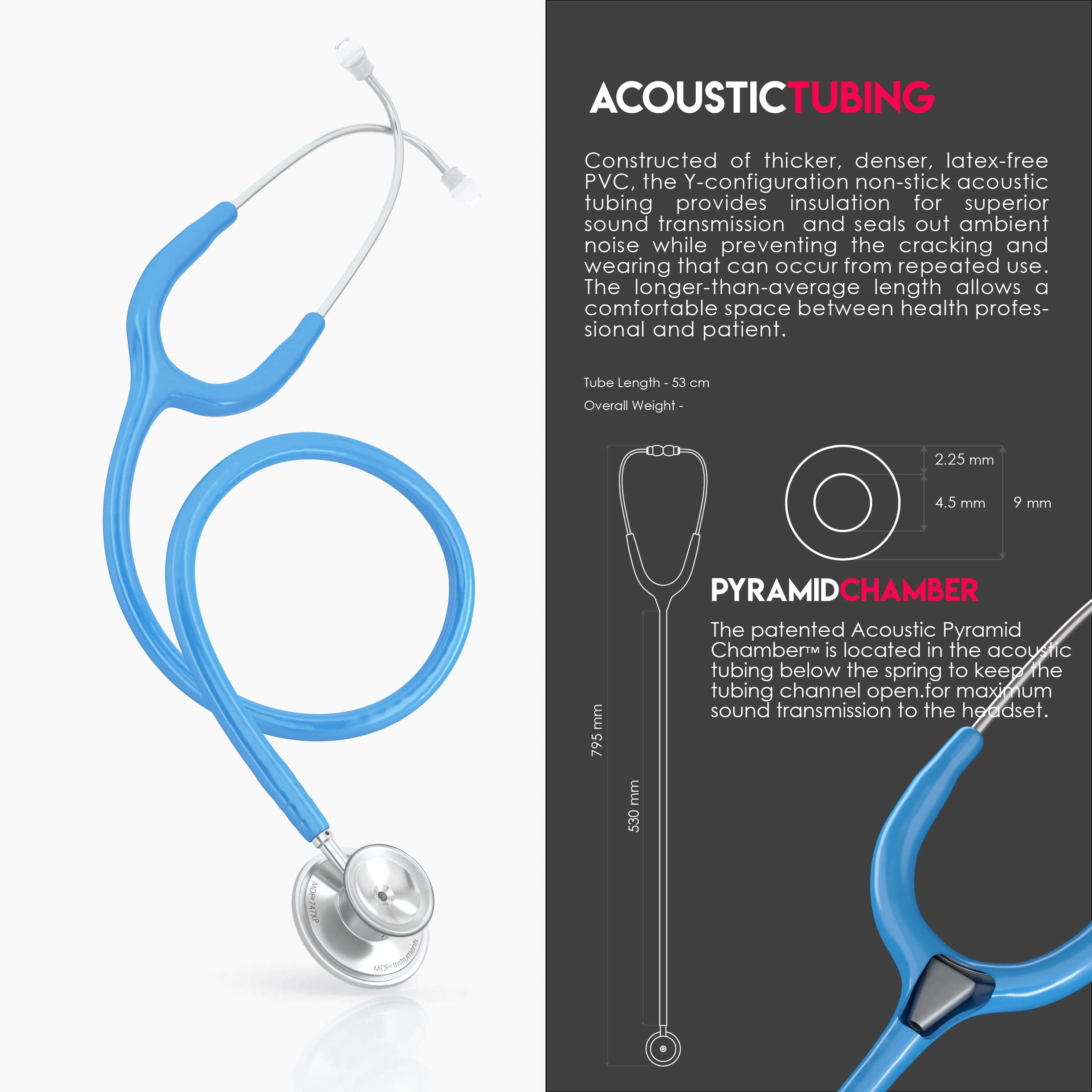 MDF Instruments, Acoustica Lightweight Stethoscope for Doctors, Nurses, Students, Home Health Use, Adult, Dual Head, Black Tube, Gold Chestpiece-Headset, MDF747XPK11