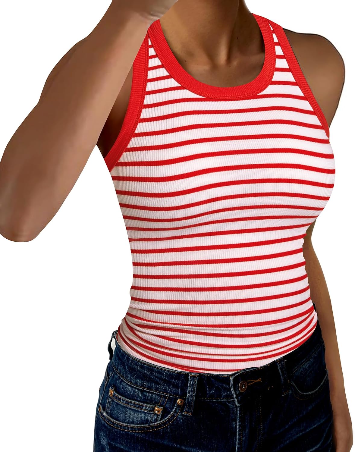 GKBK Womens Tank Tops High Neck Sleeveless Ribbed Tank Casual Basic Thick Strap Slim Fitted Racerback Shirts
