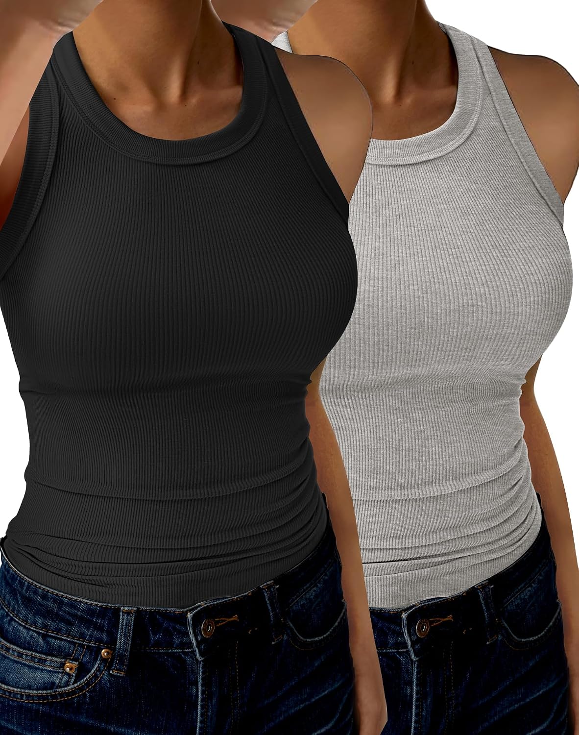 GKBK Womens Tank Tops High Neck Sleeveless Ribbed Tank Casual Basic Thick Strap Slim Fitted Racerback Shirts
