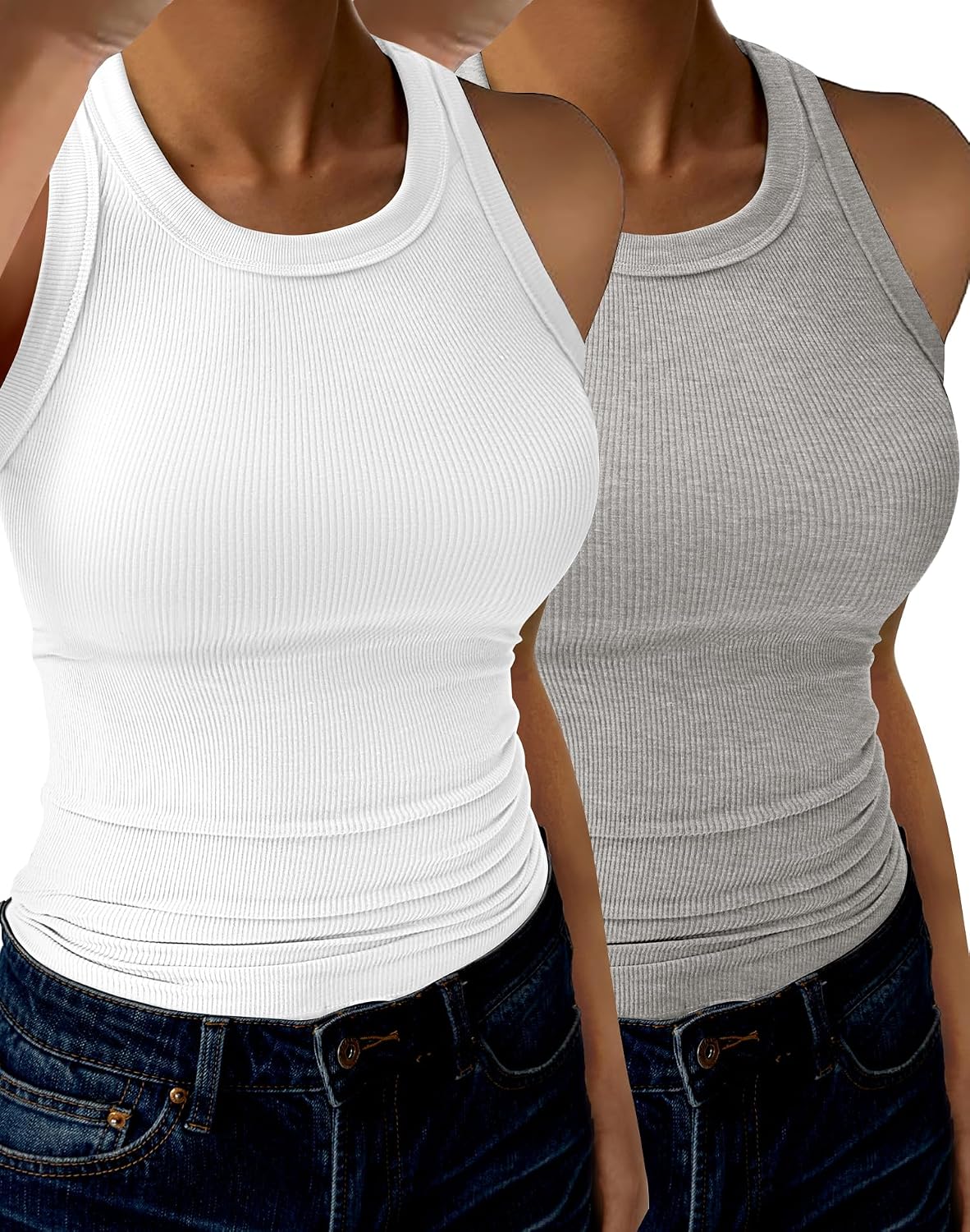 GKBK Womens Tank Tops High Neck Sleeveless Ribbed Tank Casual Basic Thick Strap Slim Fitted Racerback Shirts