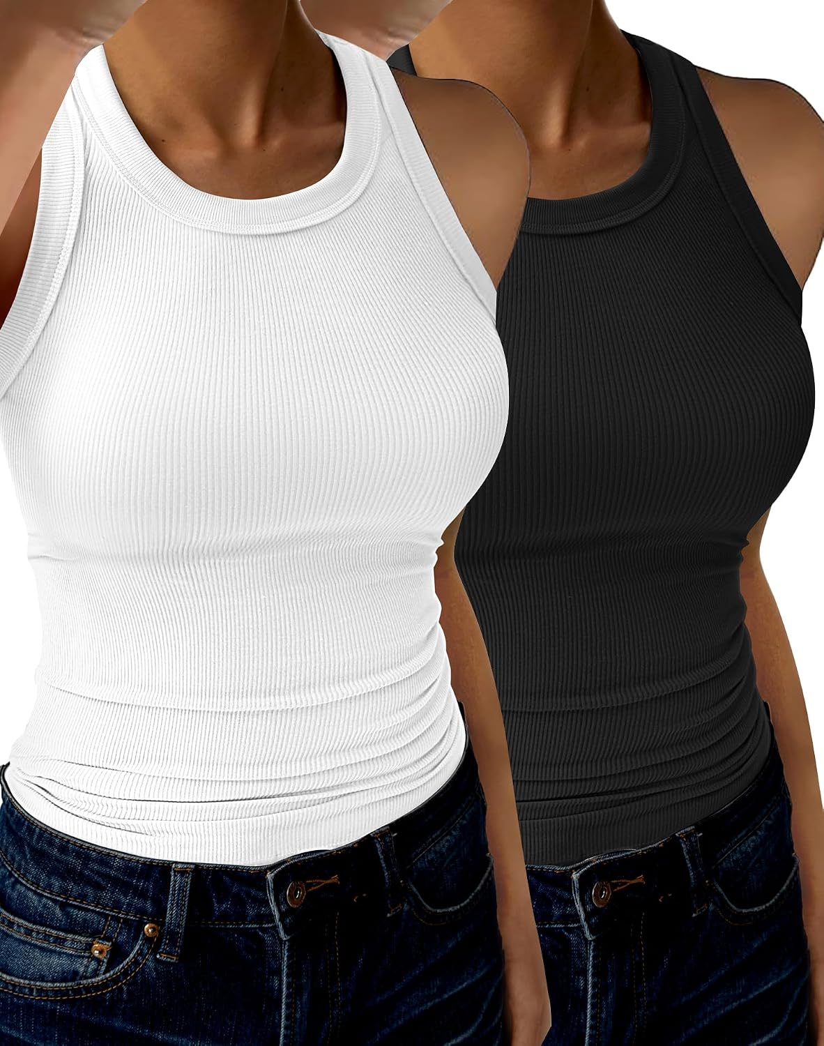 GKBK Womens Tank Tops High Neck Sleeveless Ribbed Tank Casual Basic Thick Strap Slim Fitted Racerback Shirts