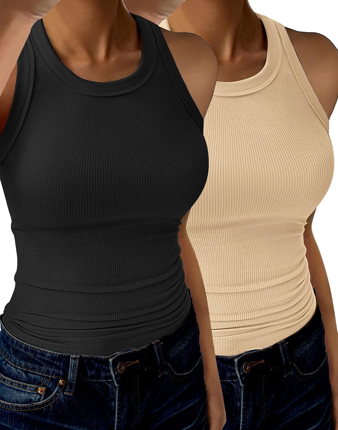 GKBK Womens Tank Tops High Neck Sleeveless Ribbed Tank Casual Basic Thick Strap Slim Fitted Racerback Shirts