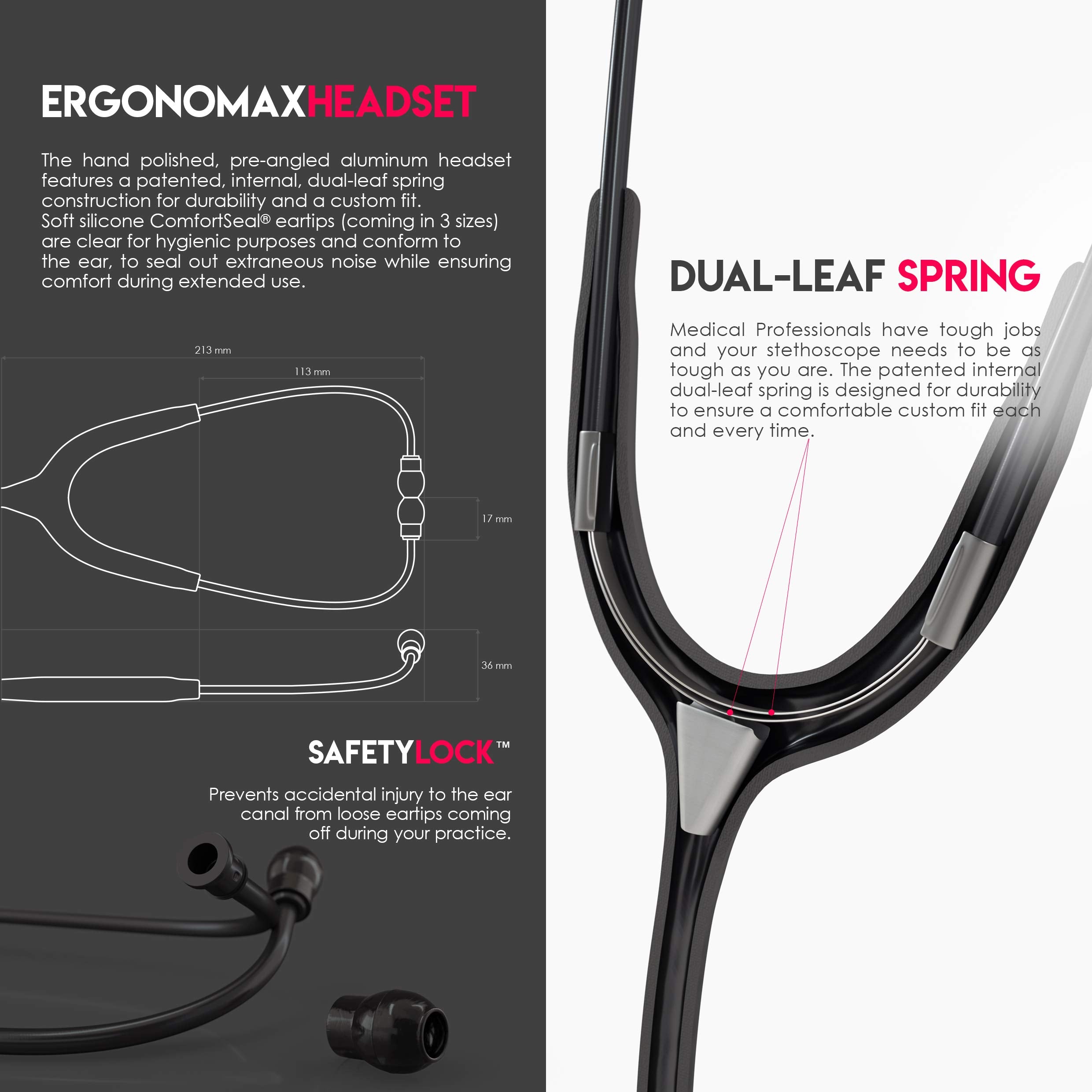 MDF Instruments, Acoustica Lightweight Stethoscope for Doctors, Nurses, Students, Home Health Use, Adult, Dual Head, Black Tube, Gold Chestpiece-Headset, MDF747XPK11