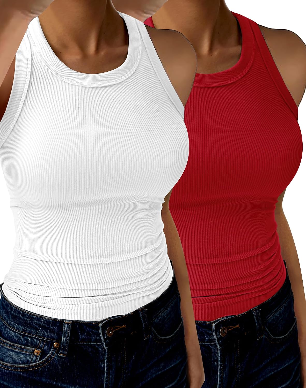 GKBK Womens Tank Tops High Neck Sleeveless Ribbed Tank Casual Basic Thick Strap Slim Fitted Racerback Shirts