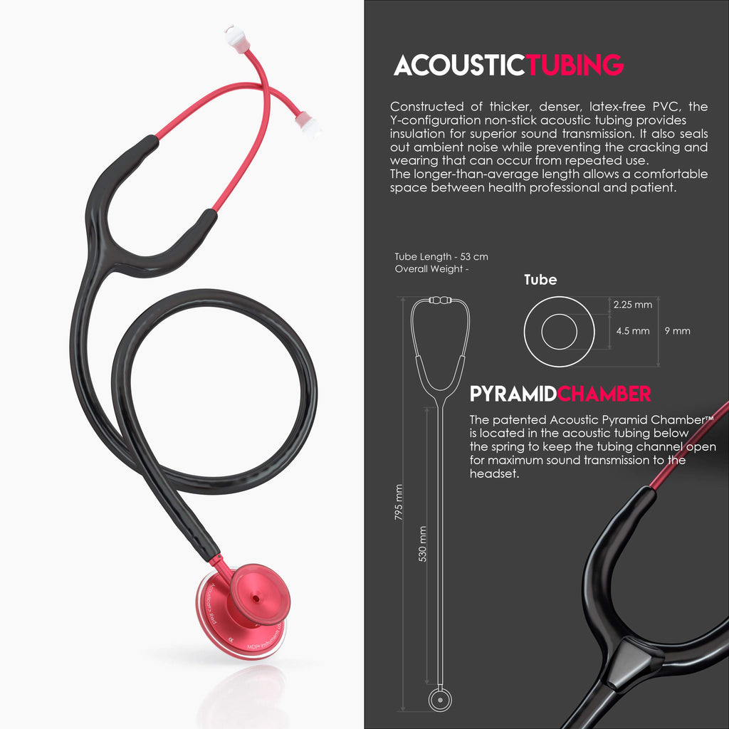 MDF Instruments, Acoustica Lightweight Stethoscope for Doctors, Nurses, Students, Home Health Use, Adult, Dual Head, Black Tube, Gold Chestpiece-Headset, MDF747XPK11