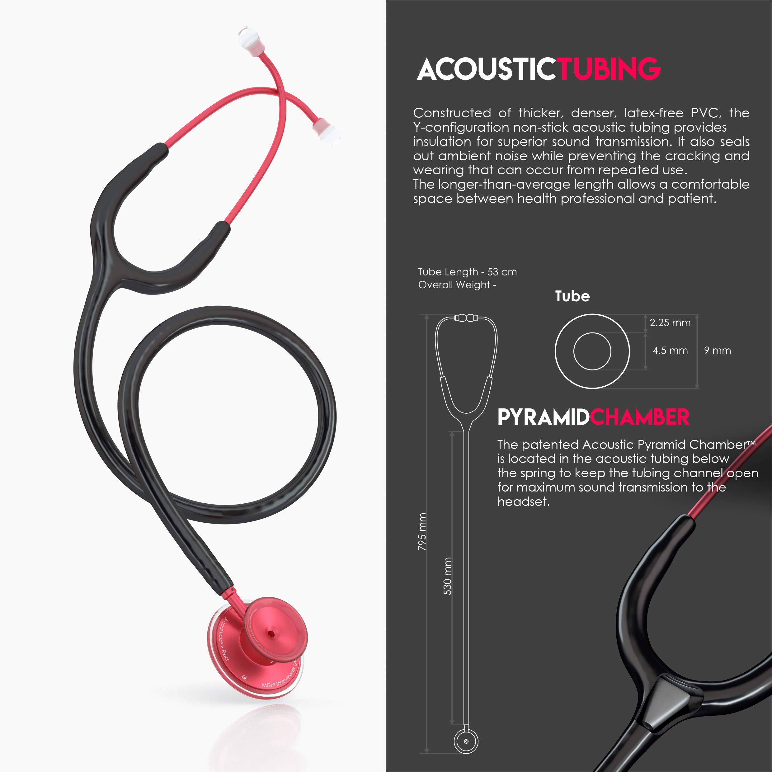 MDF Instruments, Acoustica Lightweight Stethoscope for Doctors, Nurses, Students, Home Health Use, Adult, Dual Head, Black Tube, Gold Chestpiece-Headset, MDF747XPK11