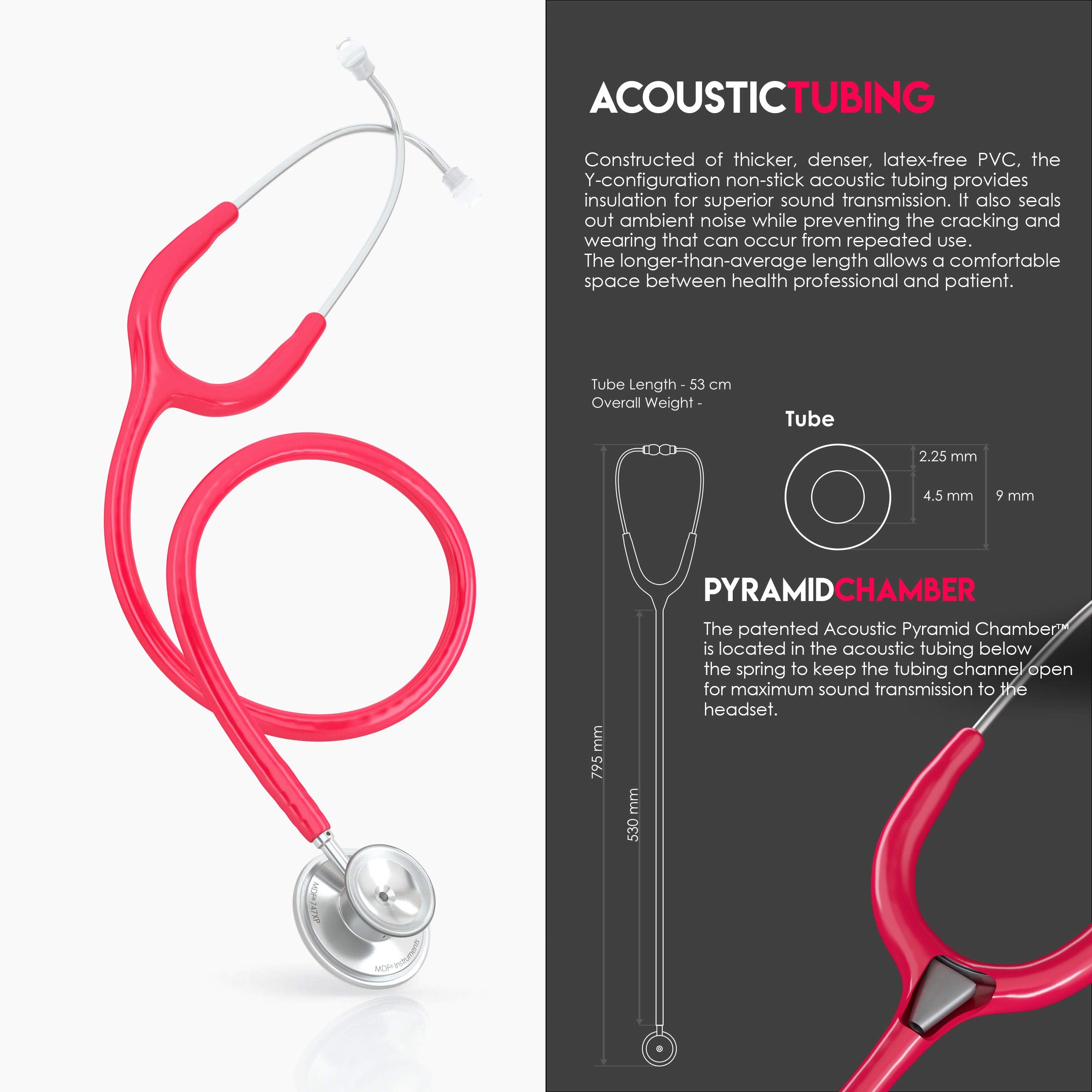 MDF Instruments, Acoustica Lightweight Stethoscope for Doctors, Nurses, Students, Home Health Use, Adult, Dual Head, Black Tube, Gold Chestpiece-Headset, MDF747XPK11