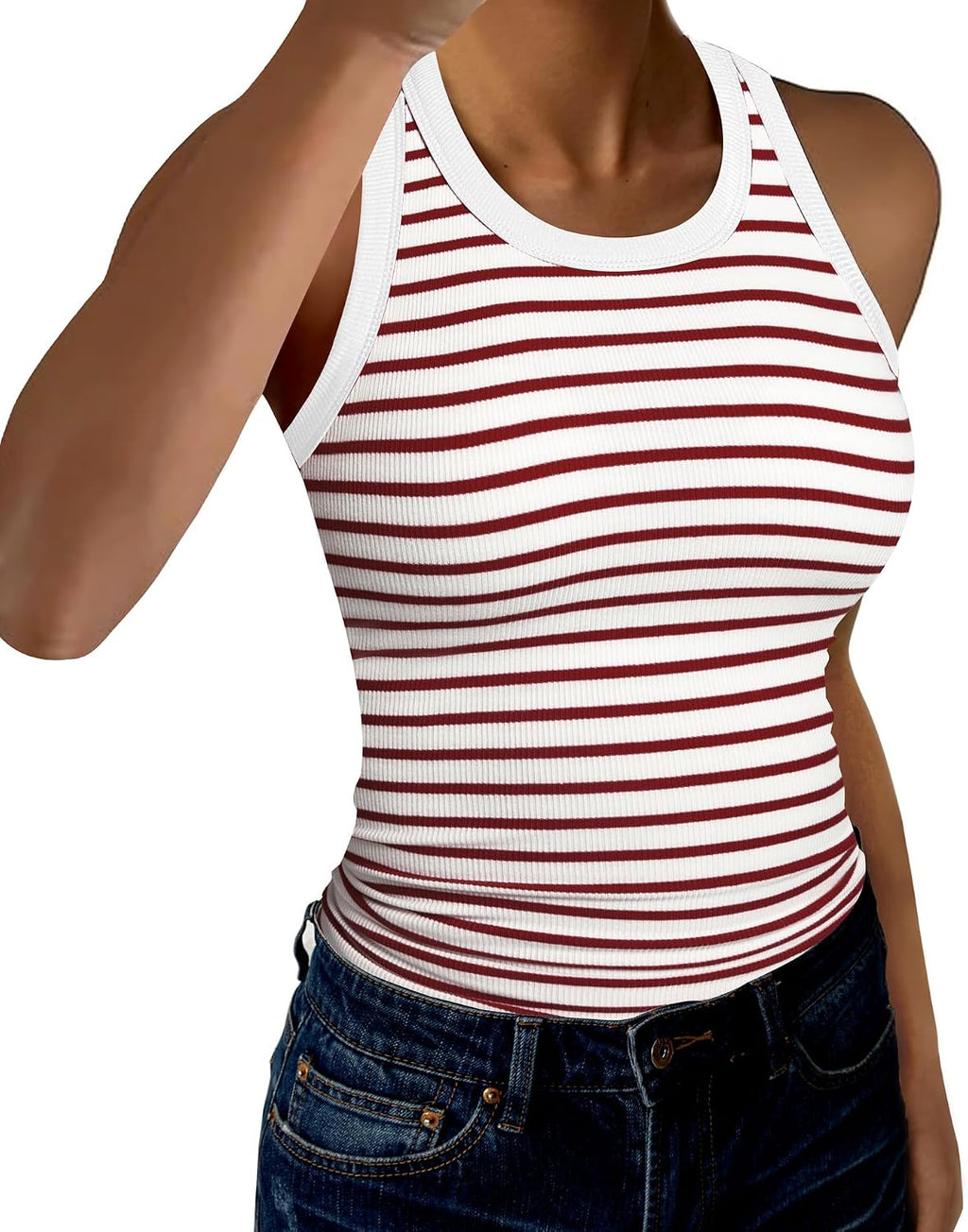 GKBK Womens Tank Tops High Neck Sleeveless Ribbed Tank Casual Basic Thick Strap Slim Fitted Racerback Shirts