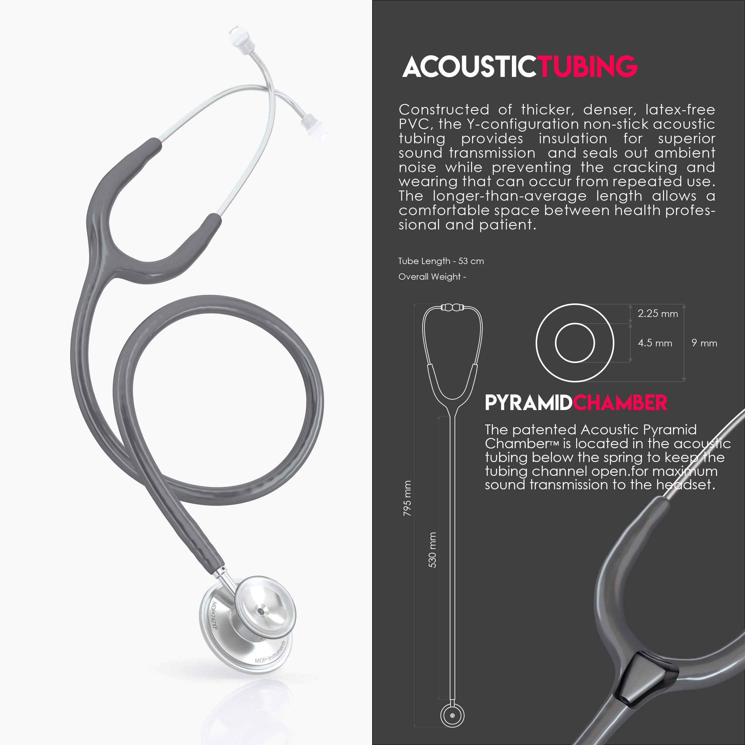 MDF Instruments, Acoustica Lightweight Stethoscope for Doctors, Nurses, Students, Home Health Use, Adult, Dual Head, Black Tube, Gold Chestpiece-Headset, MDF747XPK11