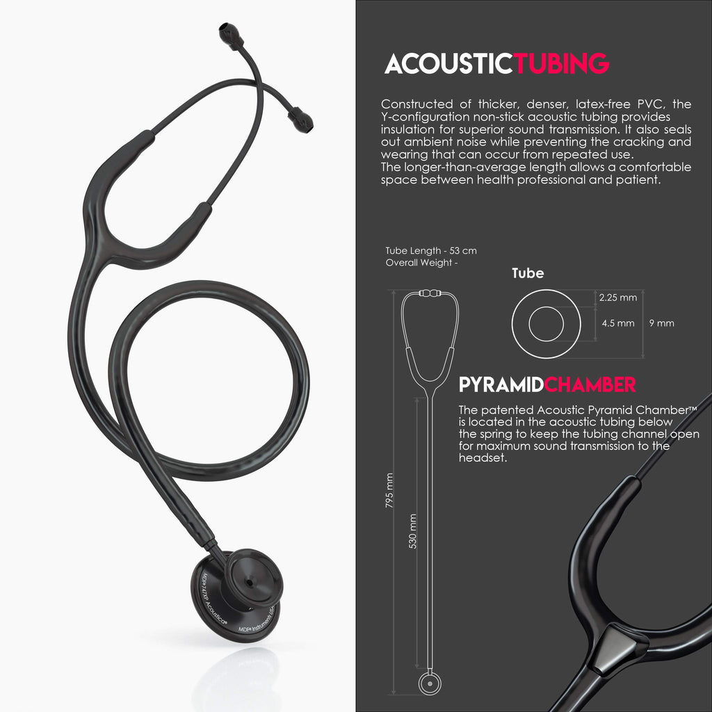 MDF Instruments, Acoustica Lightweight Stethoscope for Doctors, Nurses, Students, Home Health Use, Adult, Dual Head, Black Tube, Gold Chestpiece-Headset, MDF747XPK11