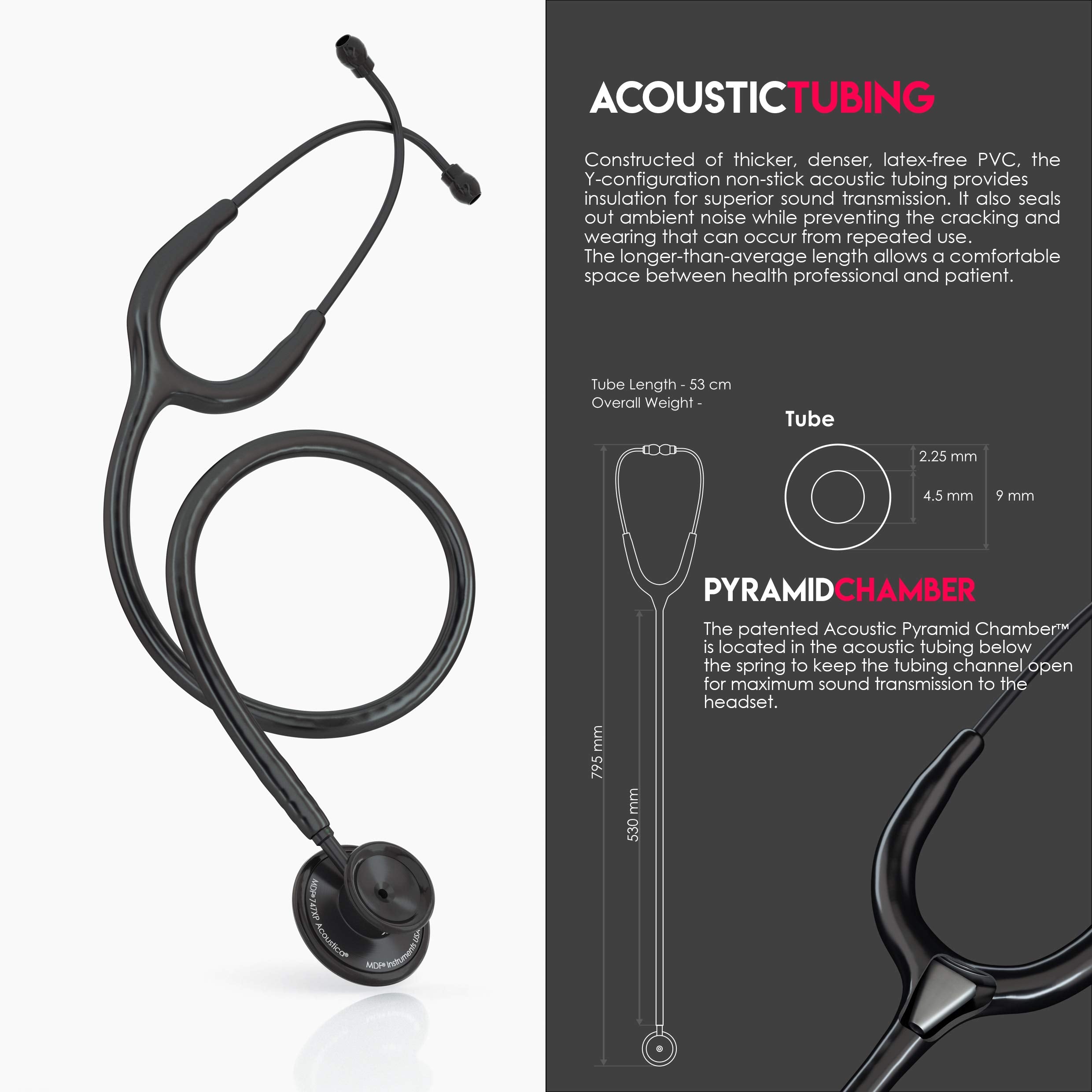 MDF Instruments, Acoustica Lightweight Stethoscope for Doctors, Nurses, Students, Home Health Use, Adult, Dual Head, Black Tube, Gold Chestpiece-Headset, MDF747XPK11