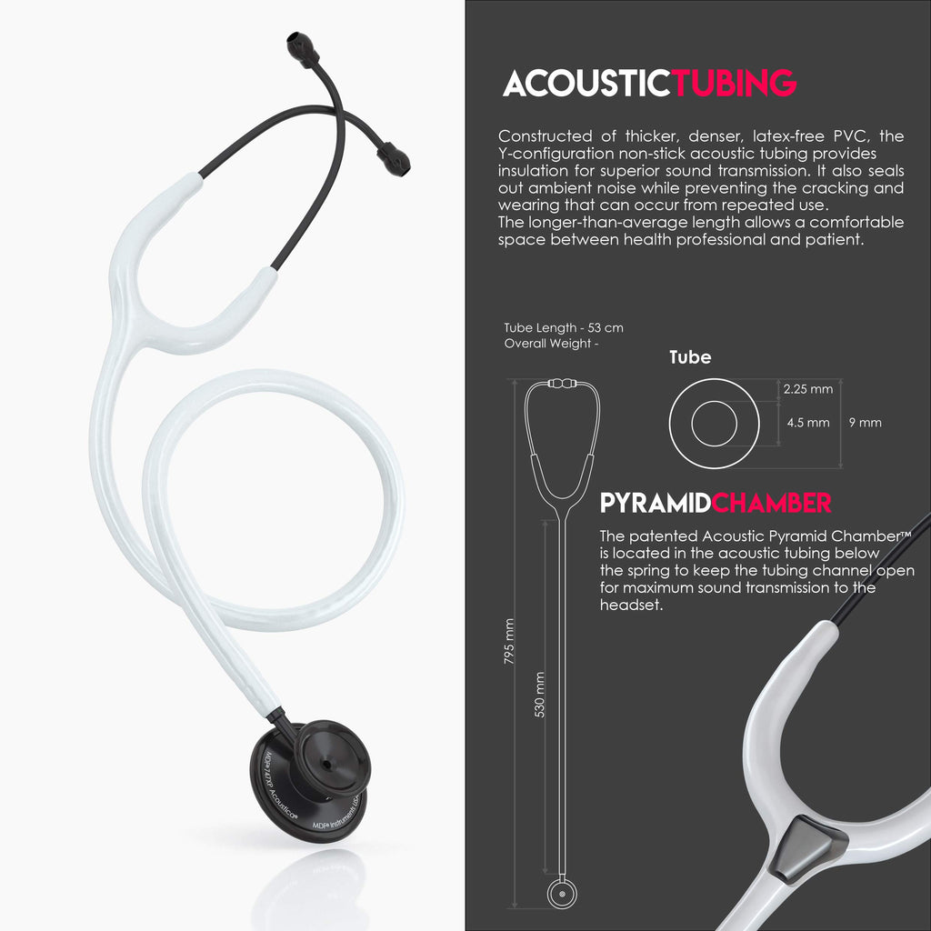 MDF Instruments, Acoustica Lightweight Stethoscope for Doctors, Nurses, Students, Home Health Use, Adult, Dual Head, Black Tube, Gold Chestpiece-Headset, MDF747XPK11