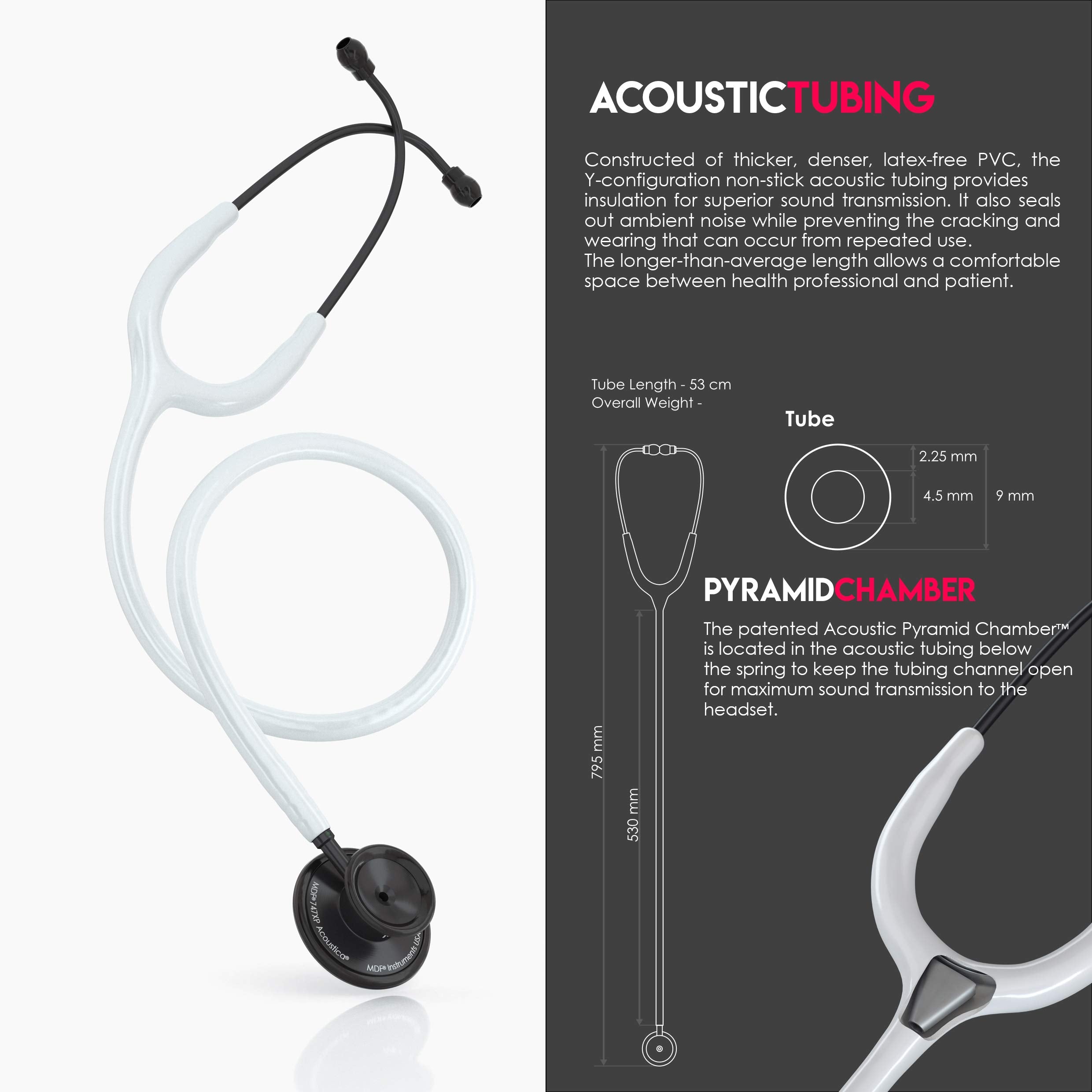 MDF Instruments, Acoustica Lightweight Stethoscope for Doctors, Nurses, Students, Home Health Use, Adult, Dual Head, Black Tube, Gold Chestpiece-Headset, MDF747XPK11
