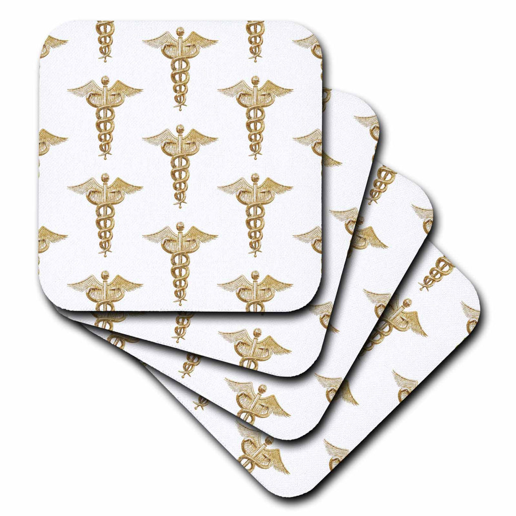 3dRose Gold Caduceus Pattern for Nurses and Medical Workers. - Coasters (CST_352302)