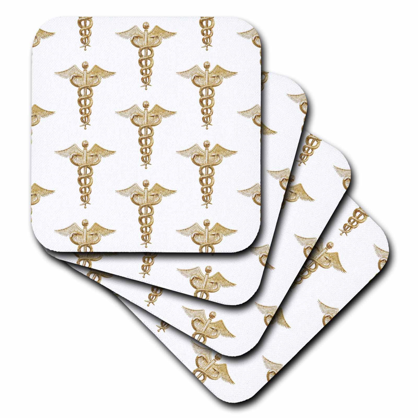 3dRose Gold Caduceus Pattern for Nurses and Medical Workers. - Coasters (CST_352302)