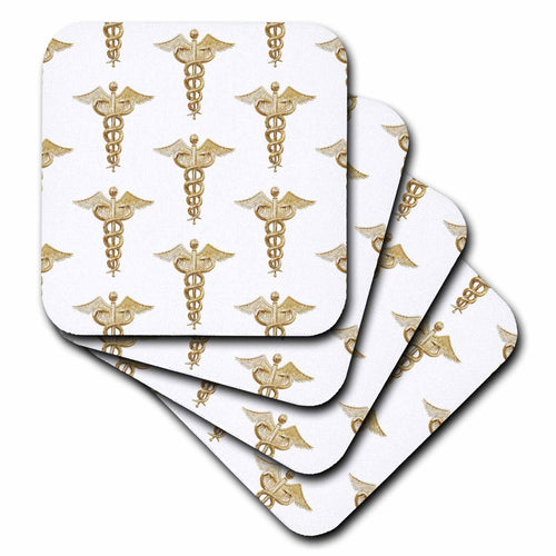 3dRose Gold Caduceus Pattern for Nurses and Medical Workers. - Coasters (CST_352302)