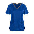Women Nursing Scrubs Blouse Casual Short Sleeve Scrubs Working Uniforms Nurse Solid Color Top Tshirt V-neck Pocket Women Clothes