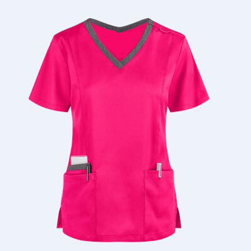 Women Nursing Scrubs Blouse Casual Short Sleeve Scrubs Working Uniforms Nurse Solid Color Top Tshirt V-neck Pocket Women Clothes