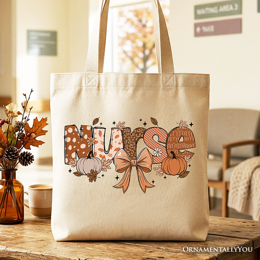 Nurse Coquette Autumn Tote Bag, Cozy Fall Pumpkins for Nurses