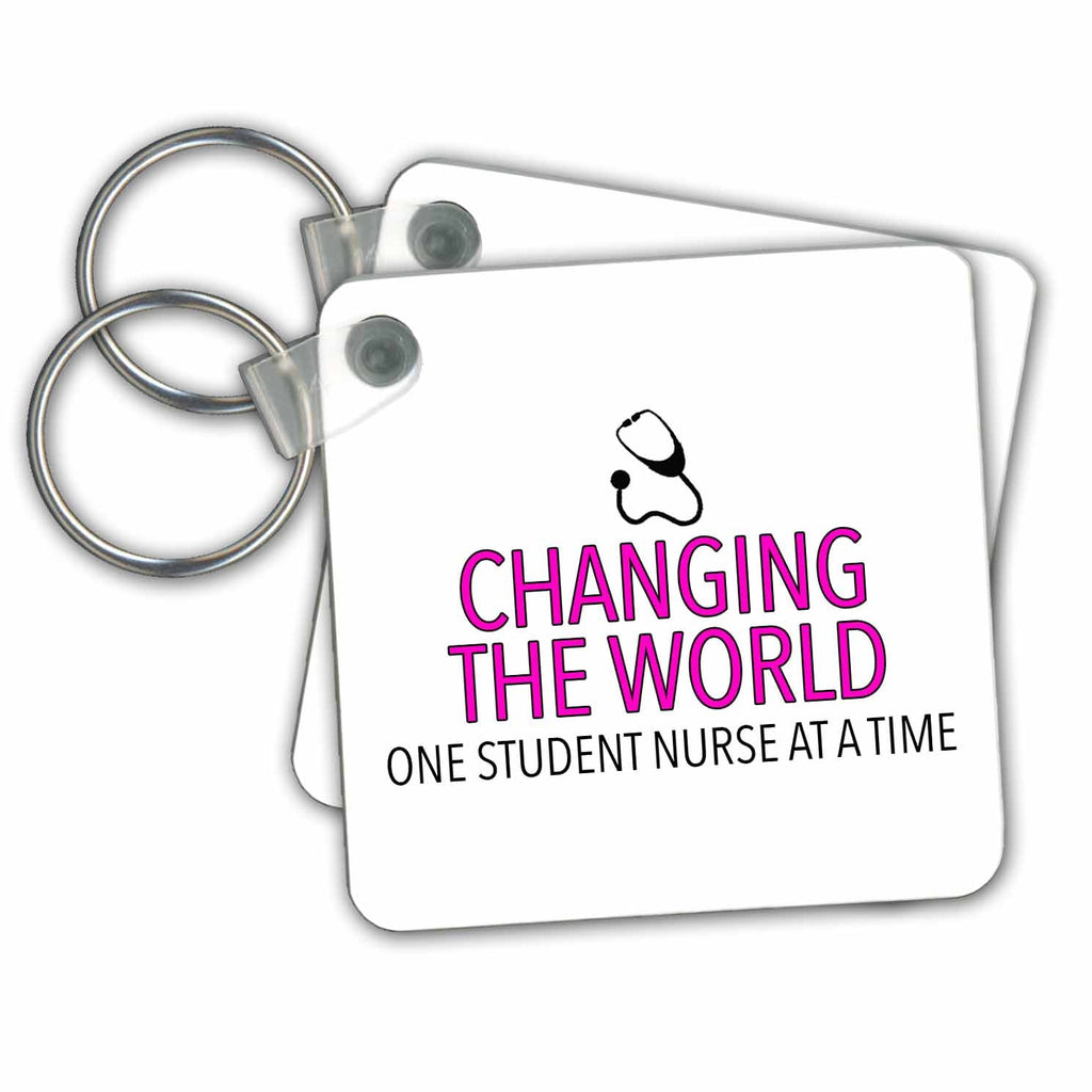 3dRose Key Chains Changing The World One Student Nurse At A Time Pink (kc-310814-1)