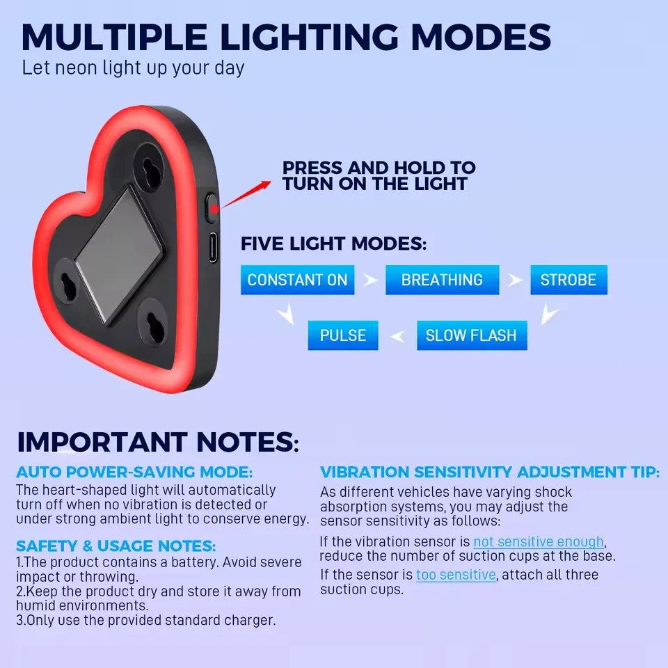 Solar Powered LED Heart Shape Accent Ambient Light USB Charge Valentines Day Christmas New Year Gift Ideas Car Interior Decor