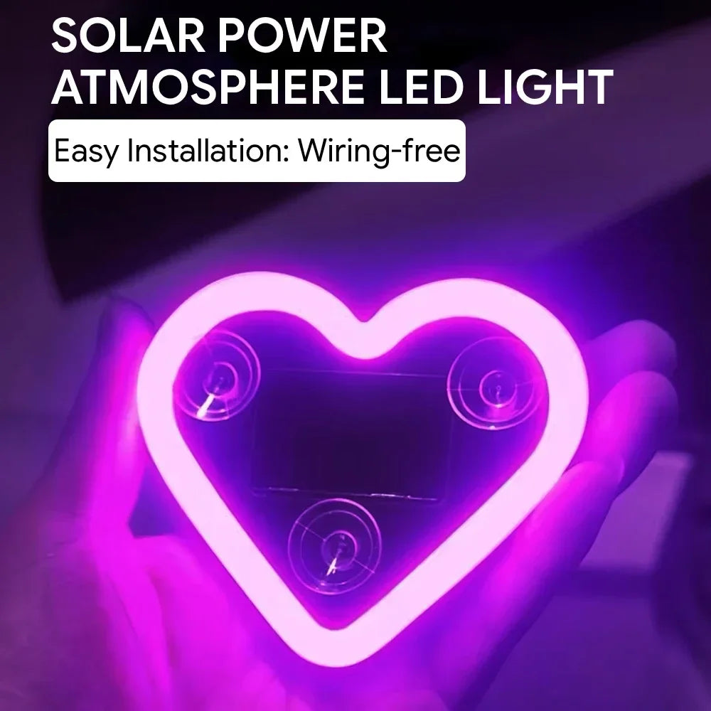 Solar Powered LED Heart Shape Accent Ambient Light USB Charge Valentines Day Christmas New Year Gift Ideas Car Interior Decor