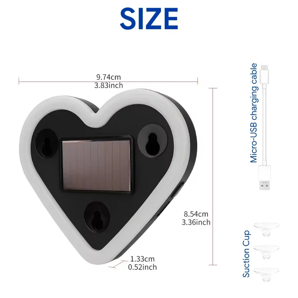 Solar Powered LED Heart Shape Accent Ambient Light USB Charge Valentines Day Christmas New Year Gift Ideas Car Interior Decor