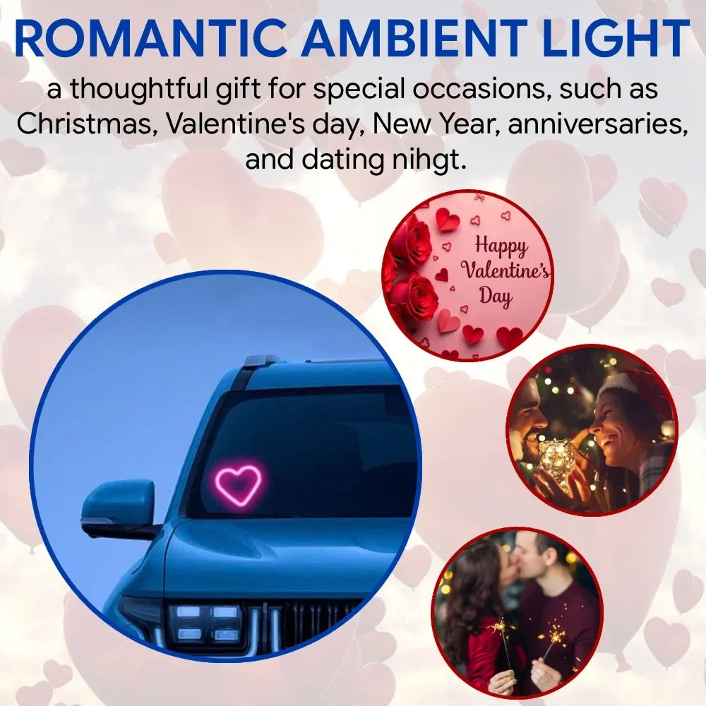 Solar Powered LED Heart Shape Accent Ambient Light USB Charge Valentines Day Christmas New Year Gift Ideas Car Interior Decor